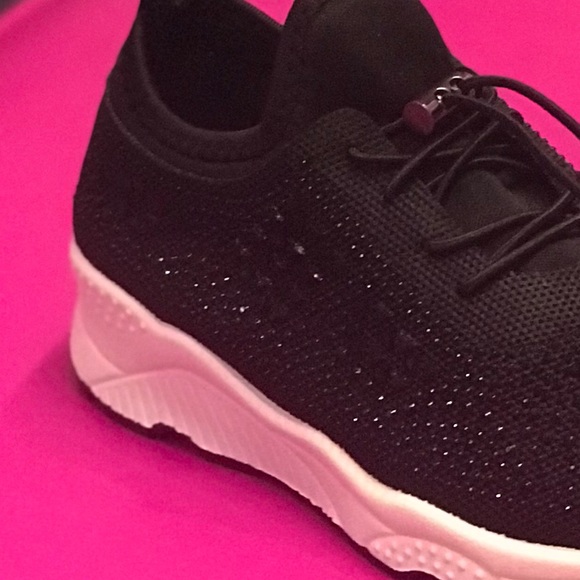 Restocked! Italina GEMA Lace Up Black Knit Platform Bubble Rhinestone Sneakers - Picture 8 of 12